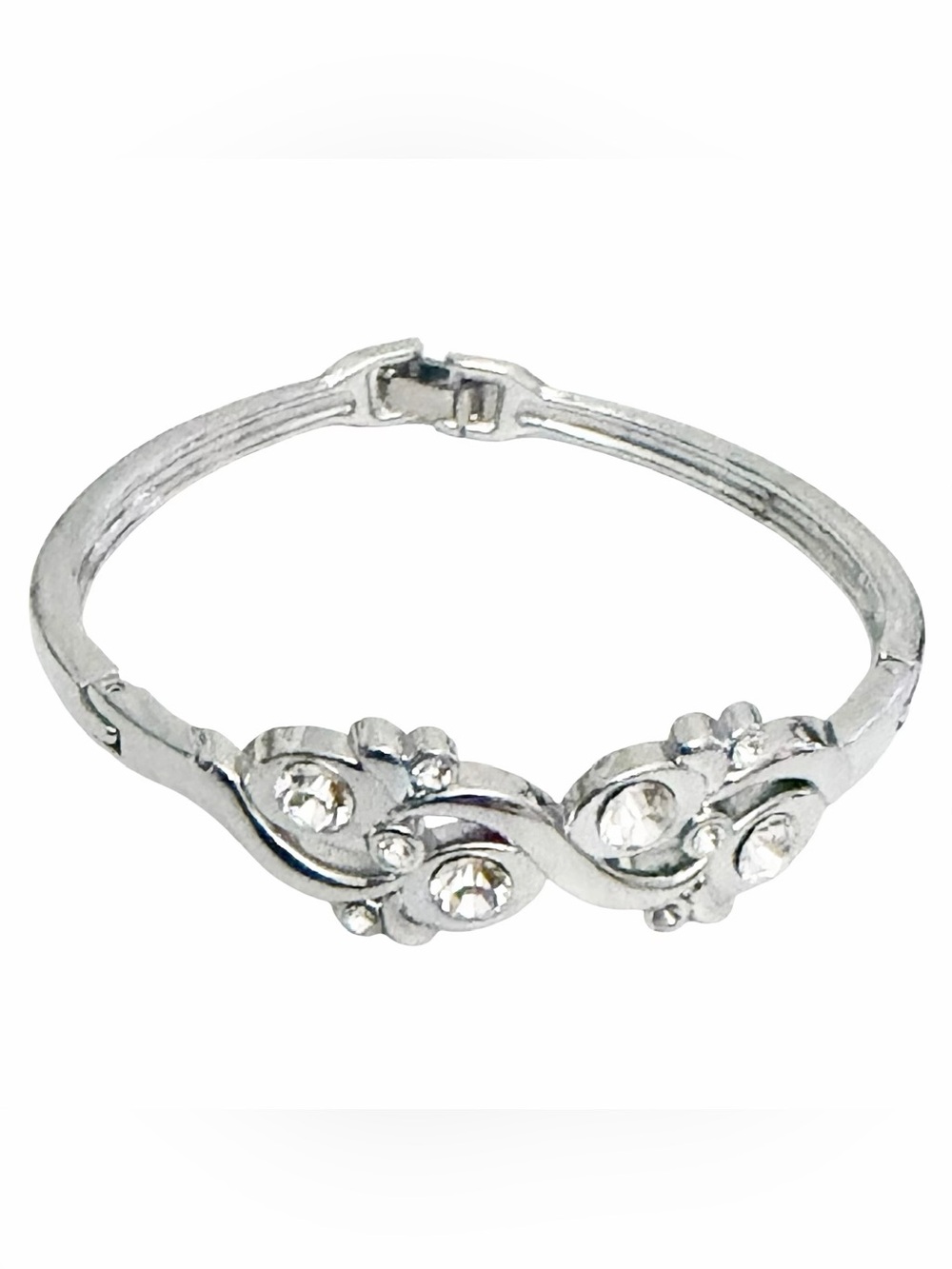 Bracelet Bangle Hinged 2.25” Swirls Rhinestones